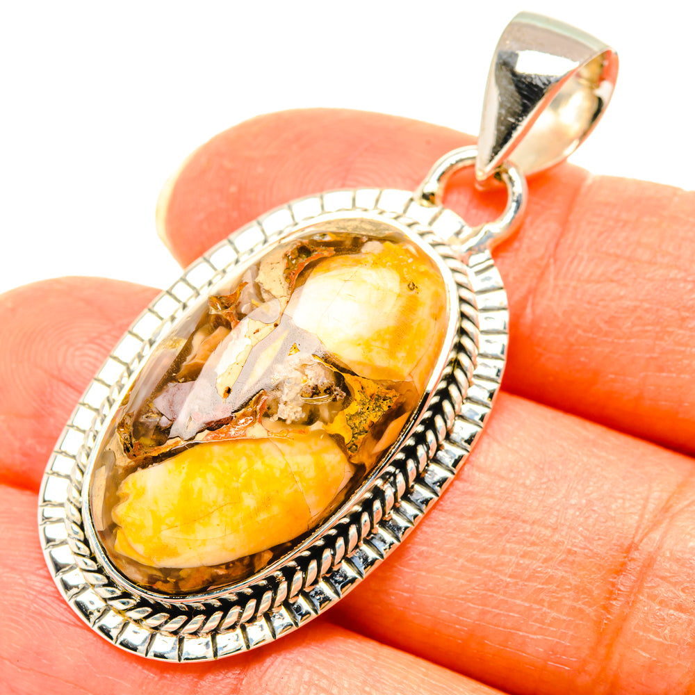 Sterling silver mookaite pendant with oval drop stone, yellow-orange with speckled matrix