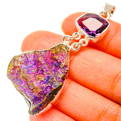 Sterling silver pendant with amethyst teardrop and purple-blue druzy stone drop