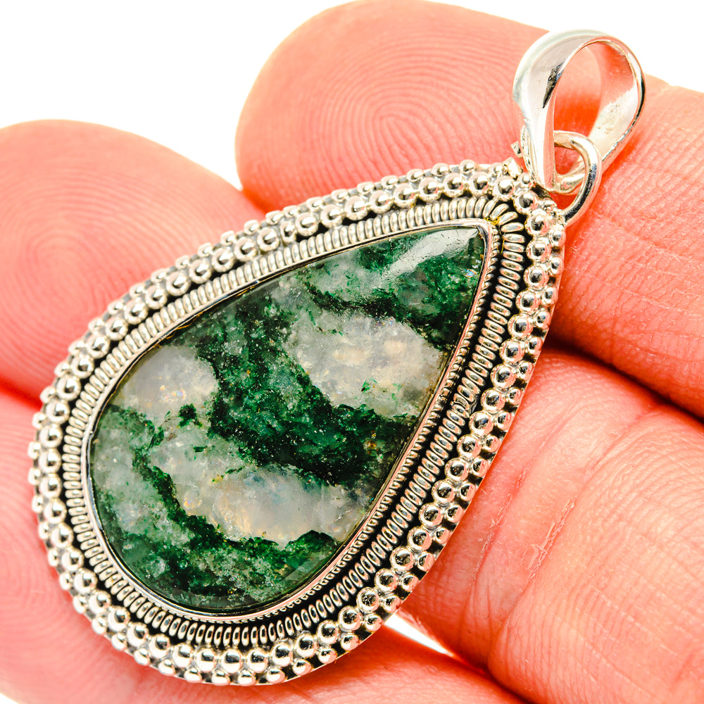 Teardrop green aventurine pendant in 925 sterling silver bezel with loop bail