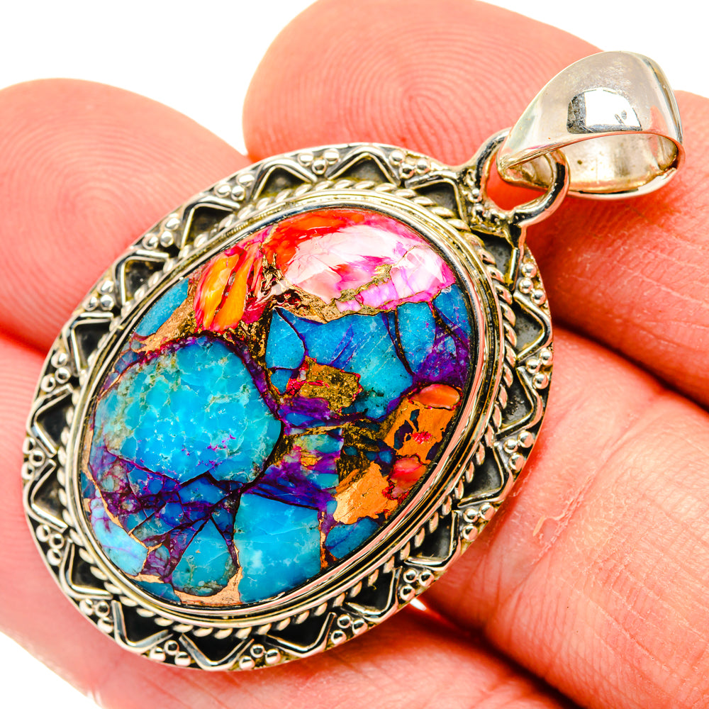 Kingman Pink Dahlia Turquoise Pendants handcrafted by Ana Silver Co - PD29995