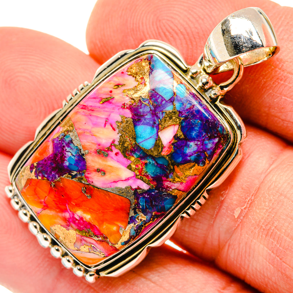 925 sterling silver pendant with multicolor stone mosaic and bail loop