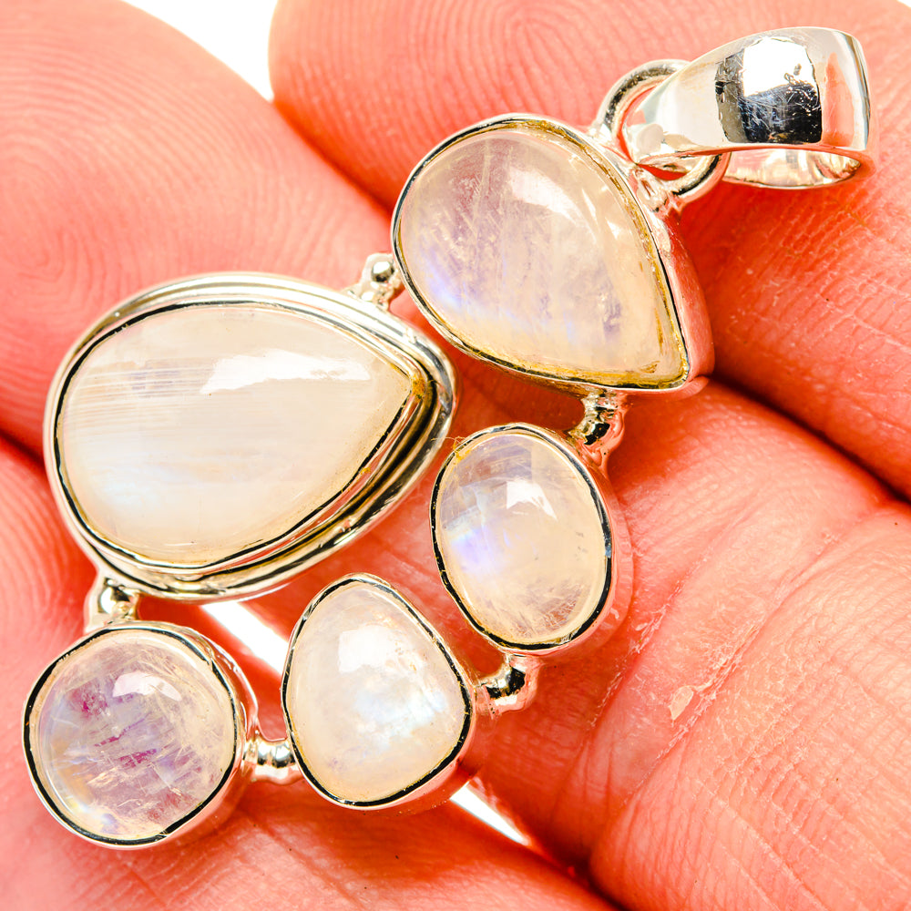 925 sterling silver pendant with five rainbow moonstone cabochons in oval and teardrop shapes