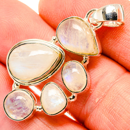 925 sterling silver pendant with five rainbow moonstone cabochons in oval and teardrop shapes
