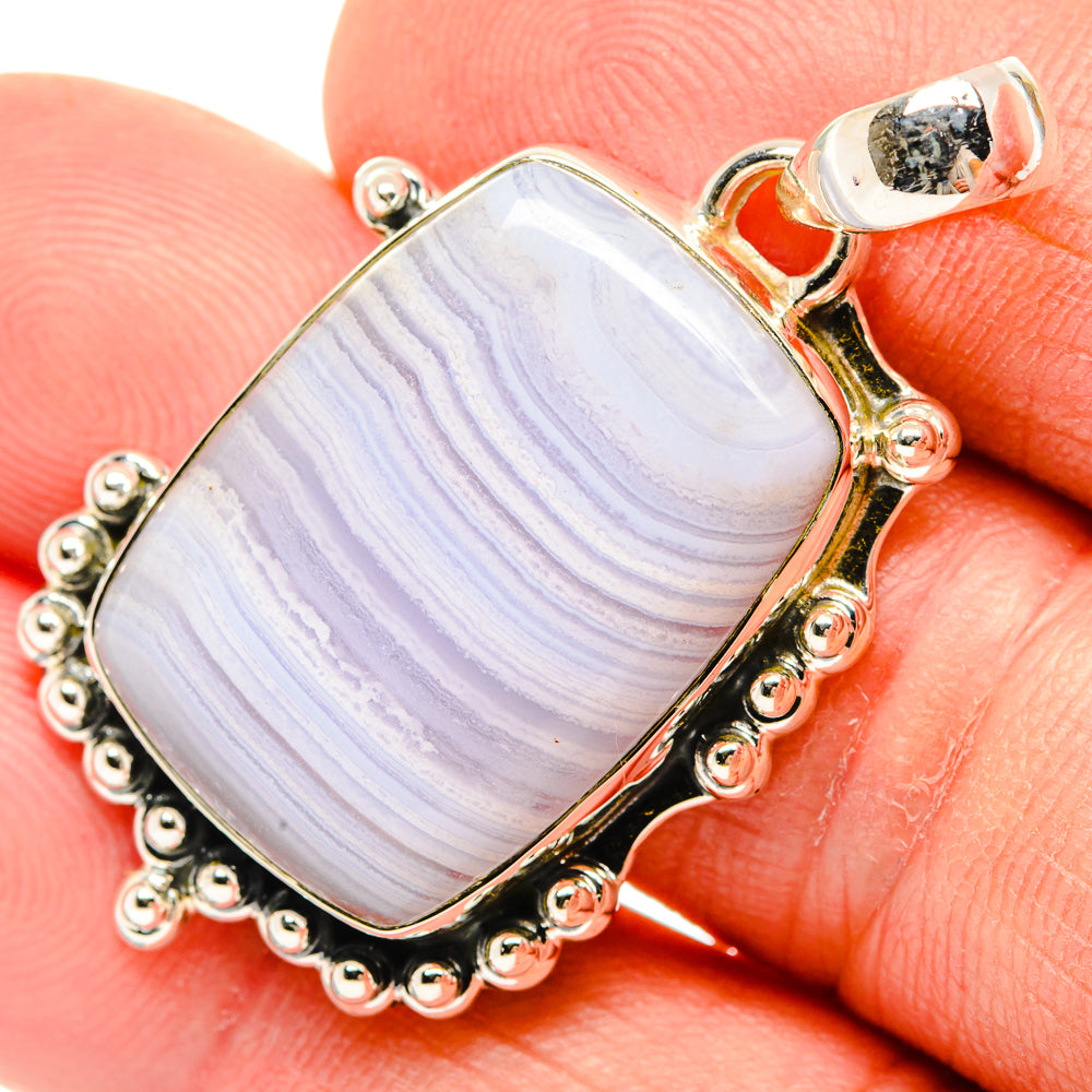 Blue Lace Agate Pendants handcrafted by Ana Silver Co - PD30485
