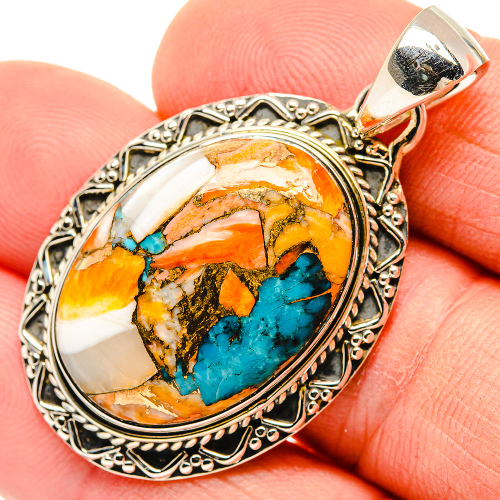 Blue Orange Copper Composite Turquoise Pendants handcrafted by Ana Silver Co - PD30542