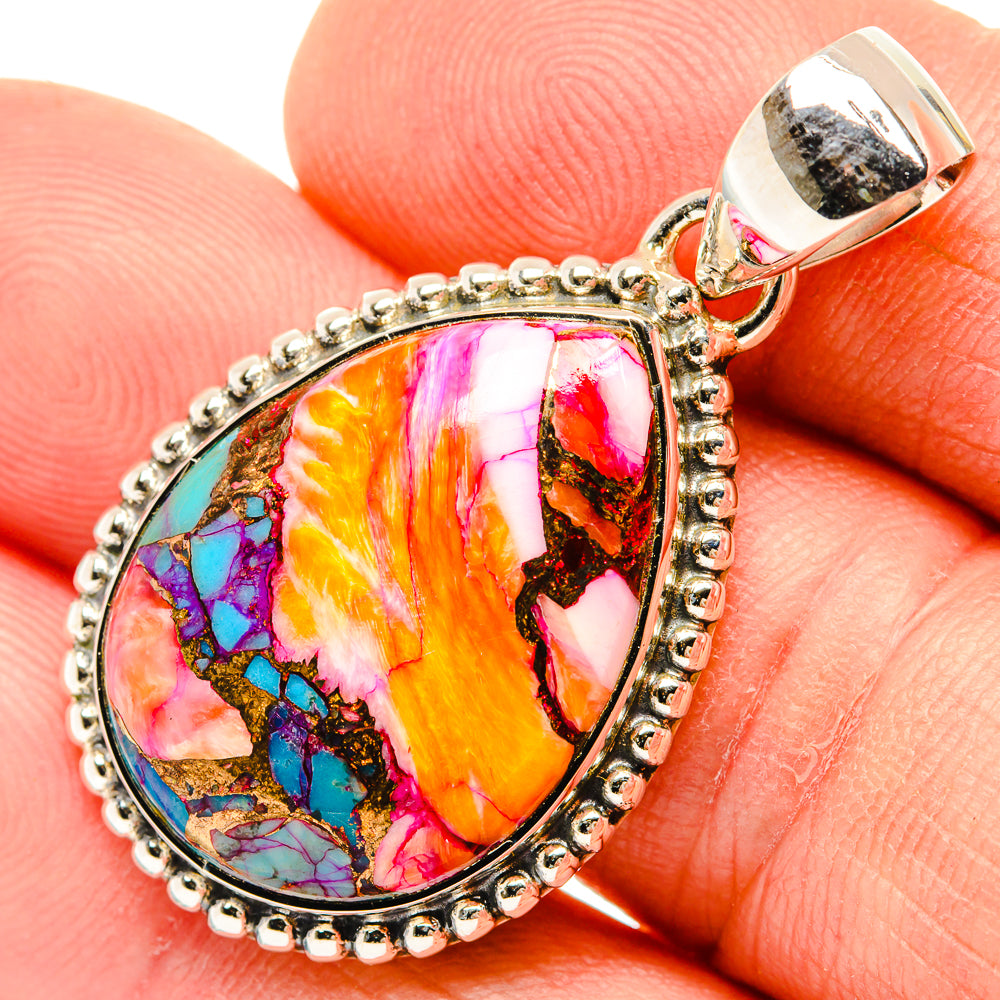 Kingman Pink Dahlia Turquoise Pendants handcrafted by Ana Silver Co - PD30555