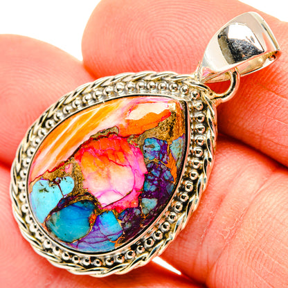 Kingman Pink Dahlia Turquoise Pendants handcrafted by Ana Silver Co - PD30572
