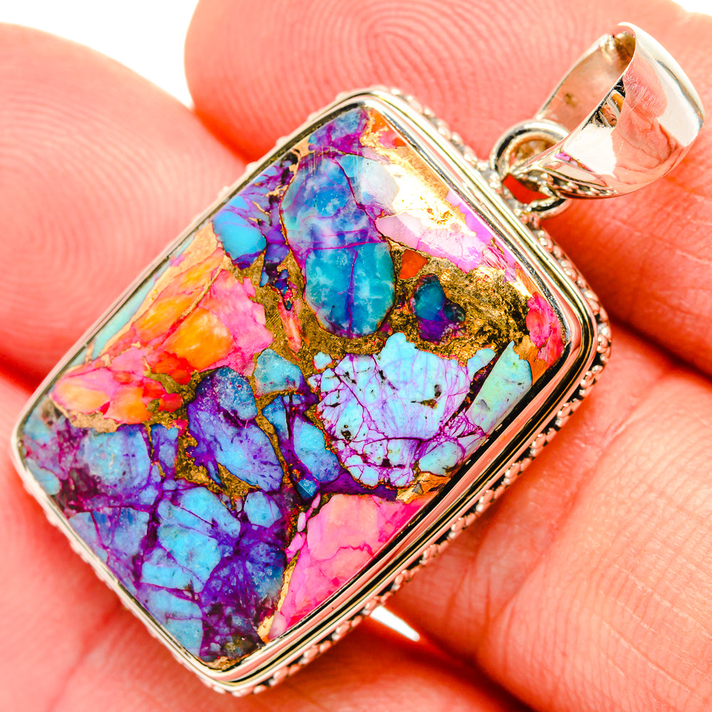 Kingman Pink Dahlia Turquoise Pendants handcrafted by Ana Silver Co - PD30604