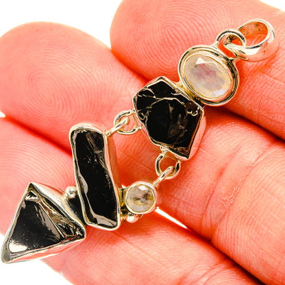925 sterling silver pendant with rough black shungite and moonstone accents, loop top