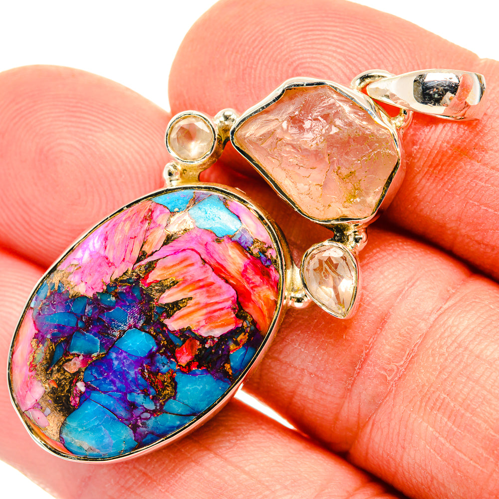 Kingman Pink Dahlia Turquoise Pendants handcrafted by Ana Silver Co - PD30807