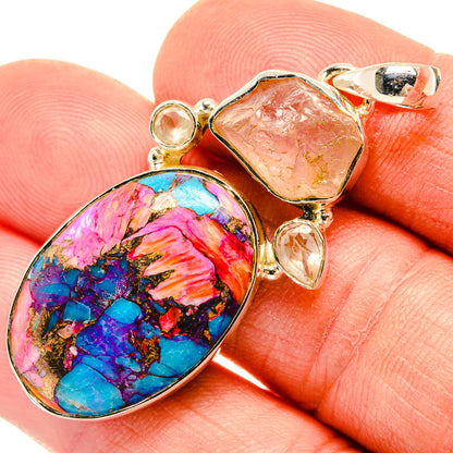 Kingman Pink Dahlia Turquoise Pendants handcrafted by Ana Silver Co - PD30807
