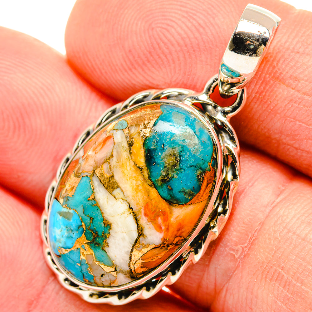Kingman Pink Dahlia Turquoise Pendants handcrafted by Ana Silver Co - PD30825