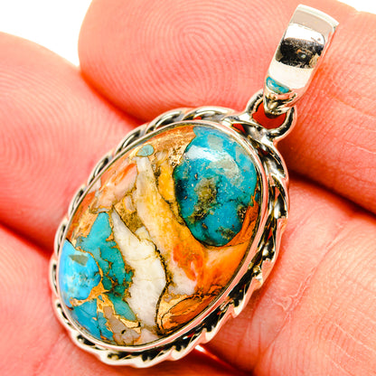 Kingman Pink Dahlia Turquoise Pendants handcrafted by Ana Silver Co - PD30825