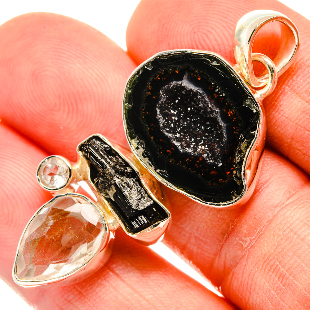 Black Geode Slice Pendants handcrafted by Ana Silver Co - PD30851