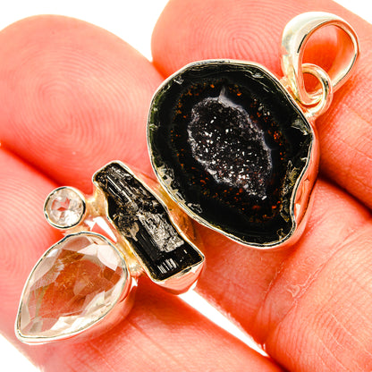 Black Geode Slice Pendants handcrafted by Ana Silver Co - PD30851