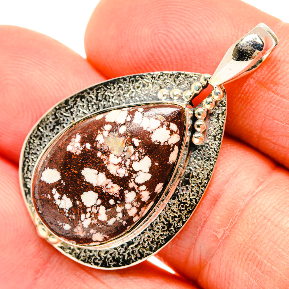 Sterling silver bail and textured frame with wild horse jasper teardrop pendant