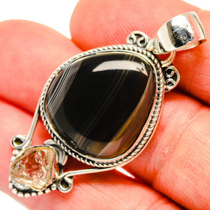 Black Botswana Agate Pendants handcrafted by Ana Silver Co - PD30927