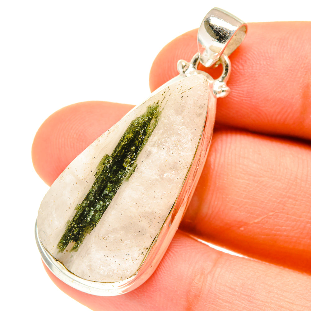 Green Tourmaline In Quartz Pendants handcrafted by Ana Silver Co - PD3093