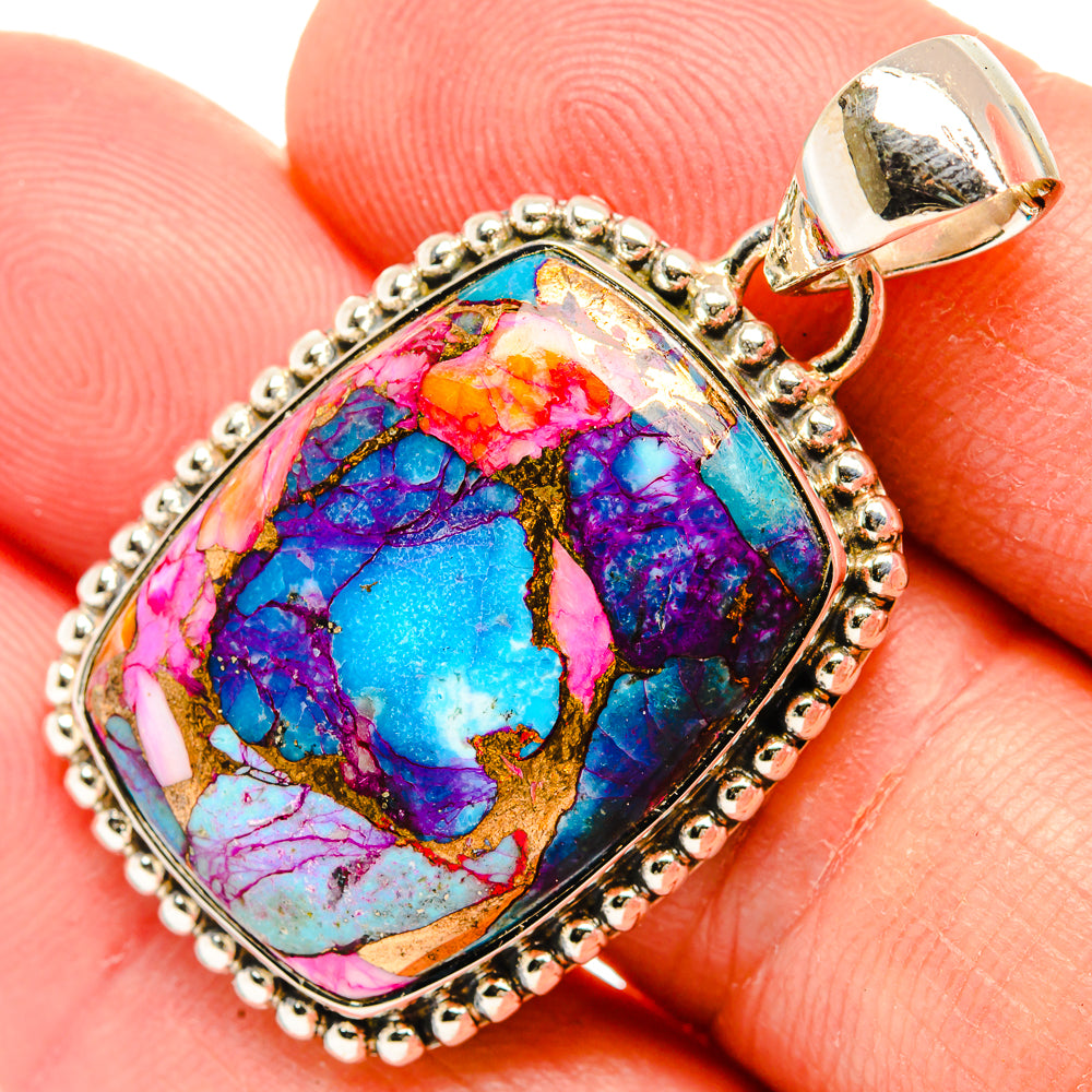 Kingman Pink Dahlia Turquoise Pendants handcrafted by Ana Silver Co - PD30939