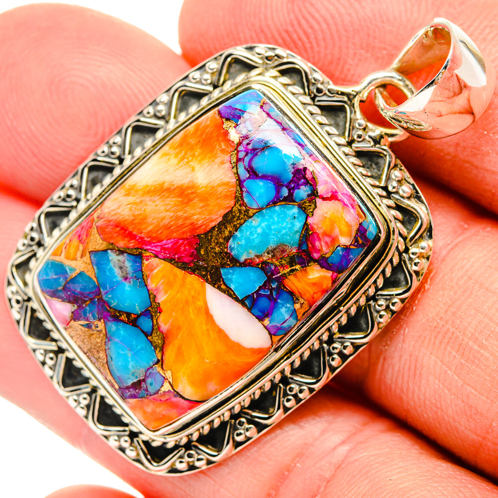 Kingman Pink Dahlia Turquoise Pendants handcrafted by Ana Silver Co - PD30962