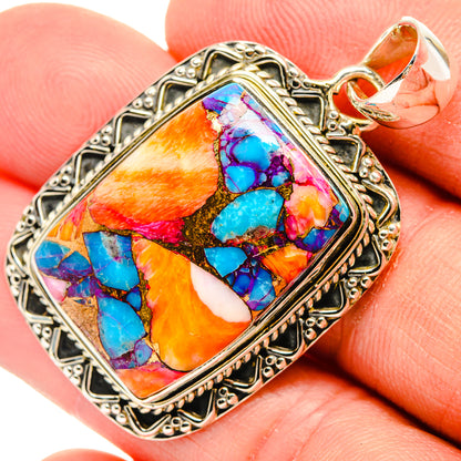 Kingman Pink Dahlia Turquoise Pendants handcrafted by Ana Silver Co - PD30962