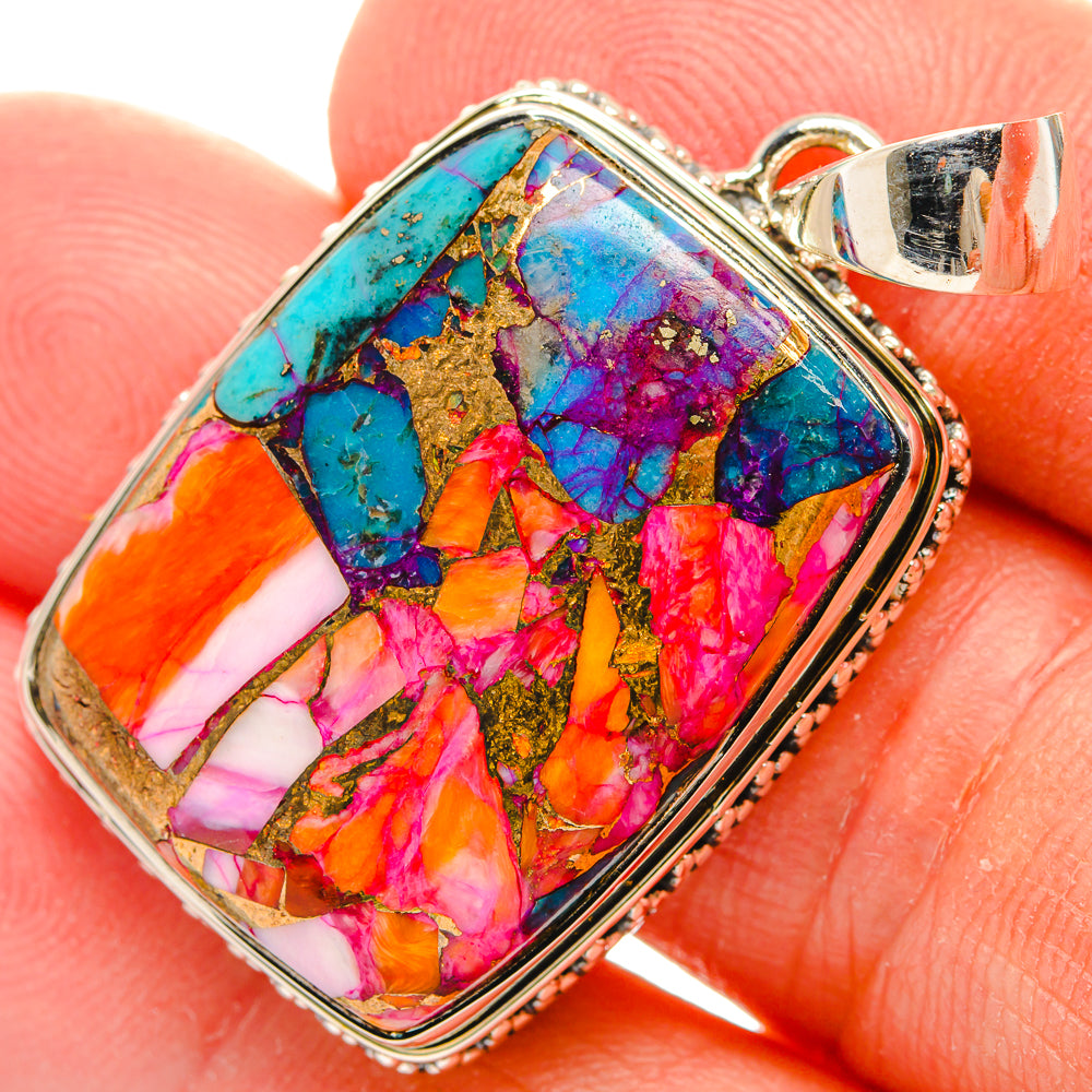 Kingman Pink Dahlia Turquoise Pendants handcrafted by Ana Silver Co - PD31109