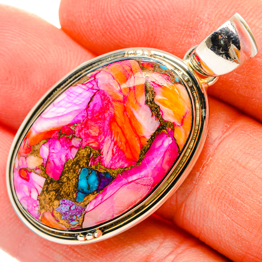 Kingman Pink Dahlia Turquoise Pendants handcrafted by Ana Silver Co - PD31121