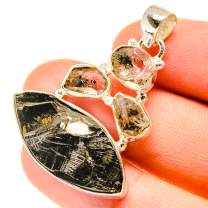 Sterling silver pendant with rough black shungite and clear crystals
