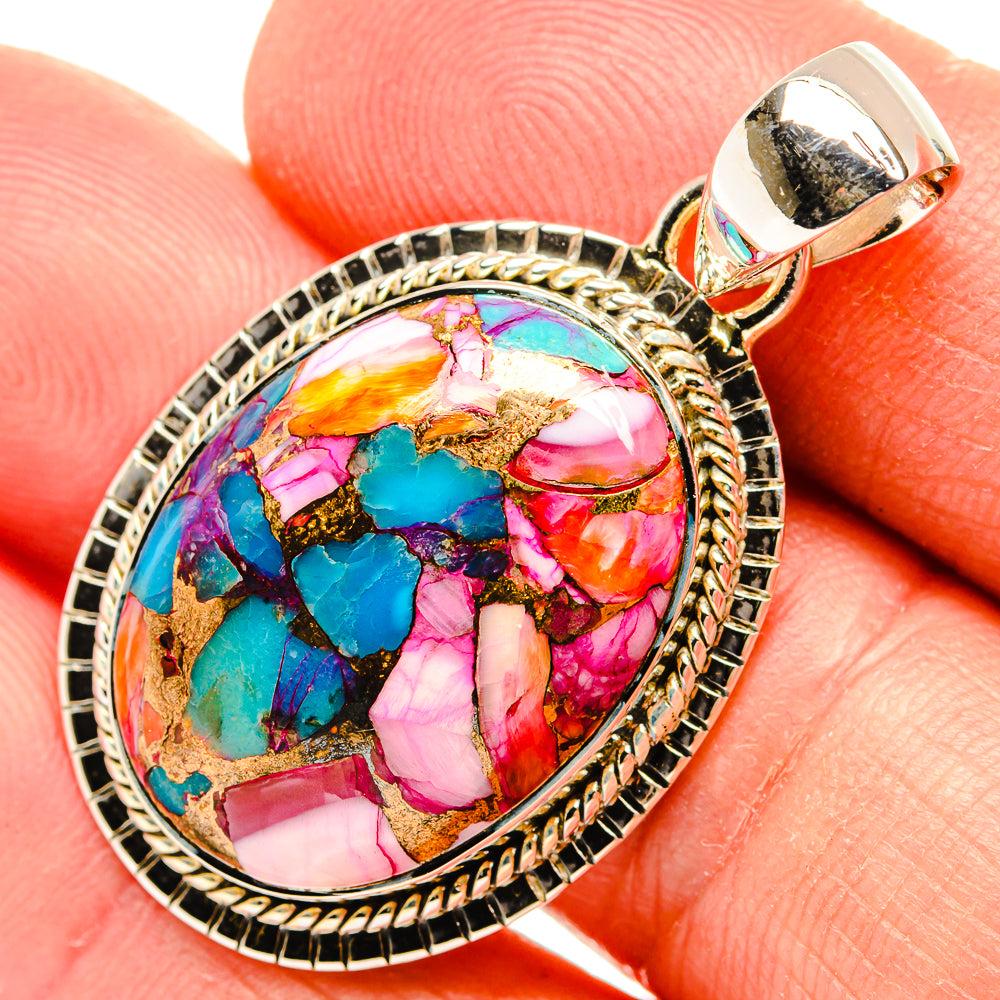 Kingman Pink Dahlia Turquoise Pendants handcrafted by Ana Silver Co - PD31261