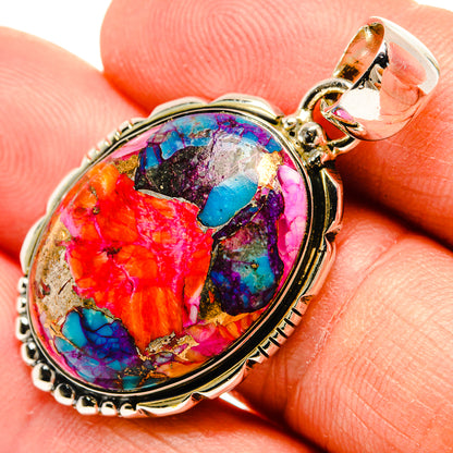 Kingman Pink Dahlia Turquoise Pendants handcrafted by Ana Silver Co - PD31267