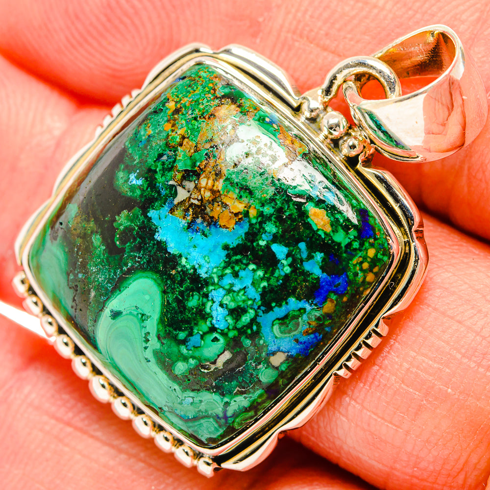 925 sterling silver pendant with rectangular green-blue gemstone cabochon