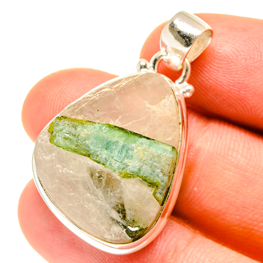 Green Tourmaline In Quartz Pendants handcrafted by Ana Silver Co - PD3166