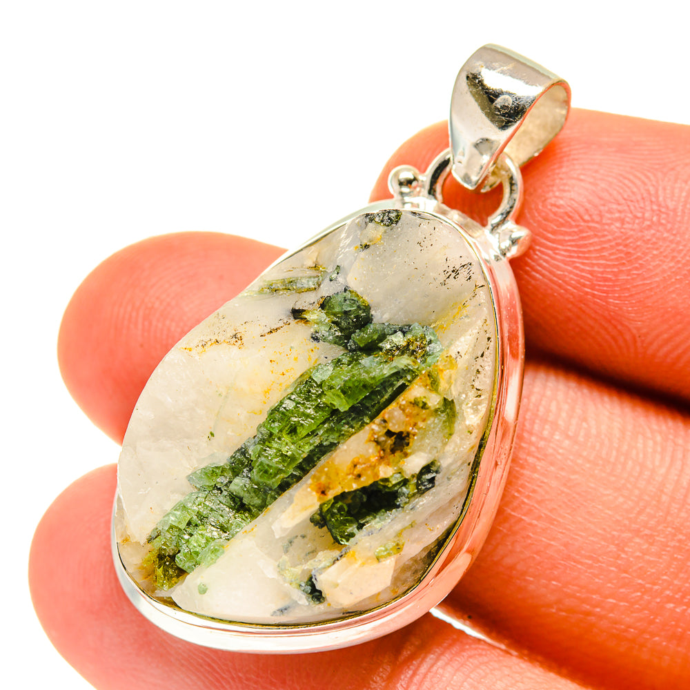 Green Tourmaline In Quartz Pendants handcrafted by Ana Silver Co - PD3178