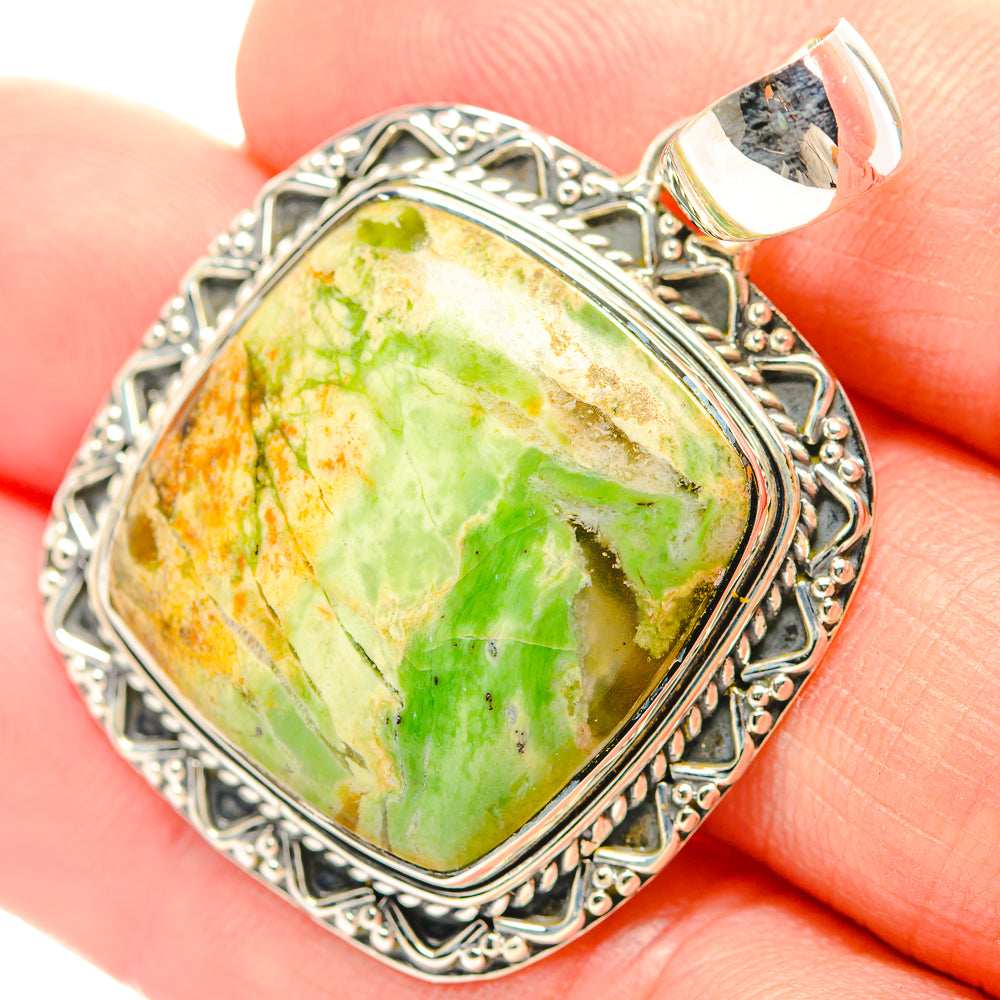 925 sterling silver opal pendant with oval green stone and gold-orange veining
