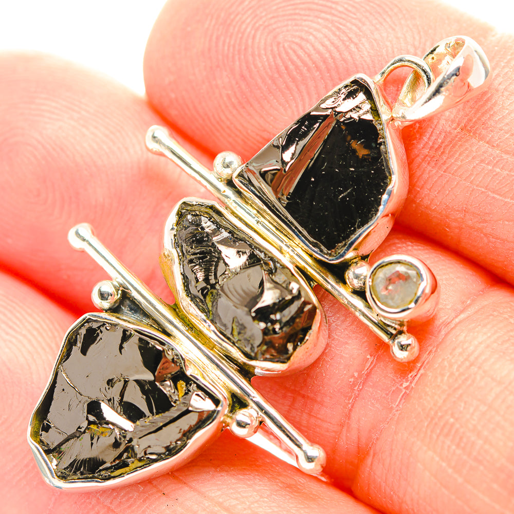 Shungite and moonstone pendant in 925 sterling silver prong setting