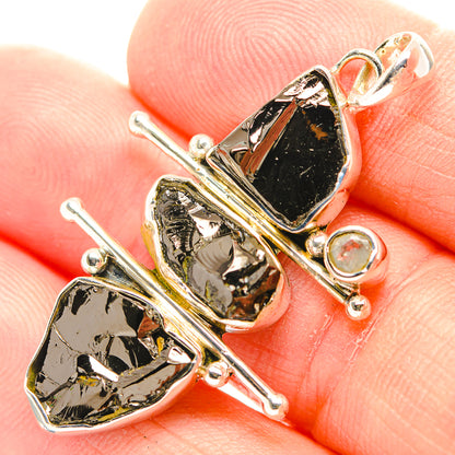 Shungite and moonstone pendant in 925 sterling silver prong setting