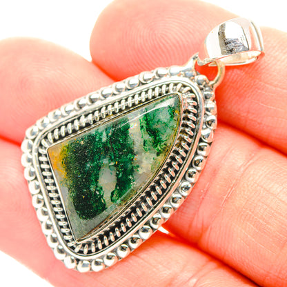 Sterling silver green aventurine triangular pendant with ornate bezel and bail