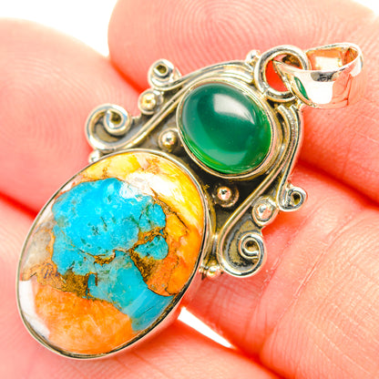Blue Orange Copper Composite Turquoise Pendants handcrafted by Ana Silver Co - PD32012