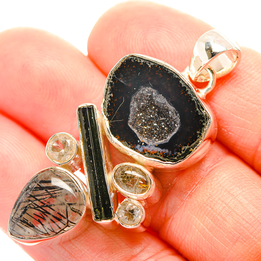 Black Geode Slice Pendants handcrafted by Ana Silver Co - PD32016