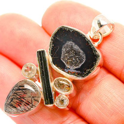 Black Geode Slice Pendants handcrafted by Ana Silver Co - PD32016