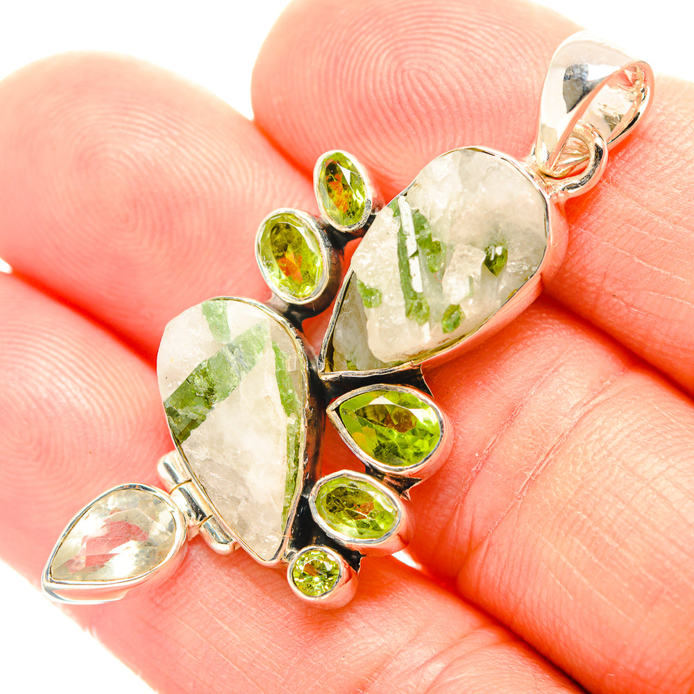 Green Tourmaline In Quartz Pendants handcrafted by Ana Silver Co - PD32034