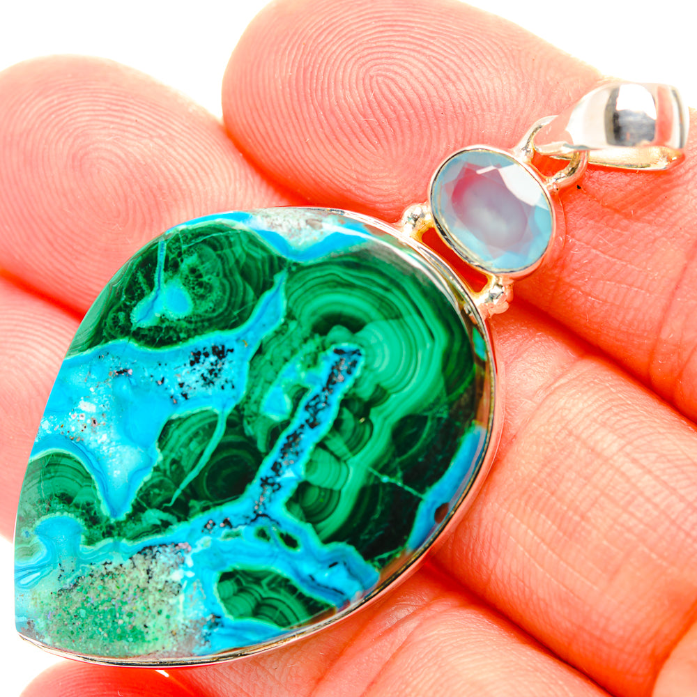 Malachite In Chrysocolla Pendants handcrafted by Ana Silver Co - PD32073