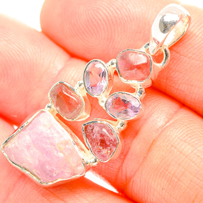 Close-up of 925 sterling silver pink gemstone pendant with faceted ovals and pear-cut stones