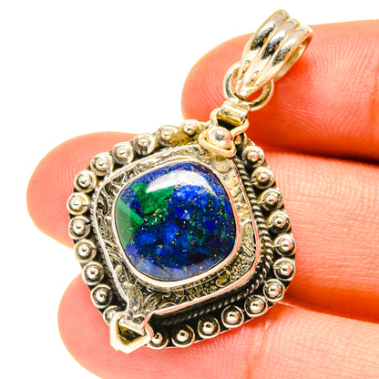 925 sterling silver azurite pendant with blue oval stone and ornate beaded bezel
