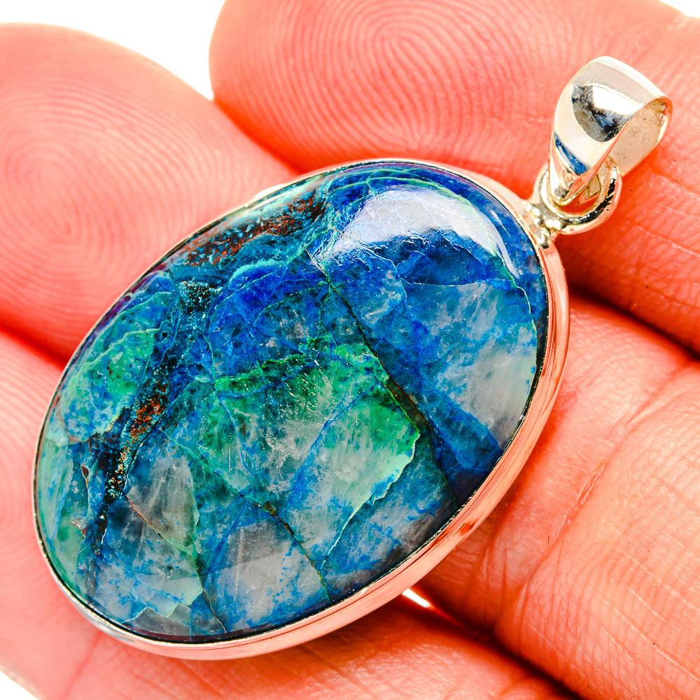 Apatite gemstone pendant, oval blue-green stone in sterling silver bezel with bail