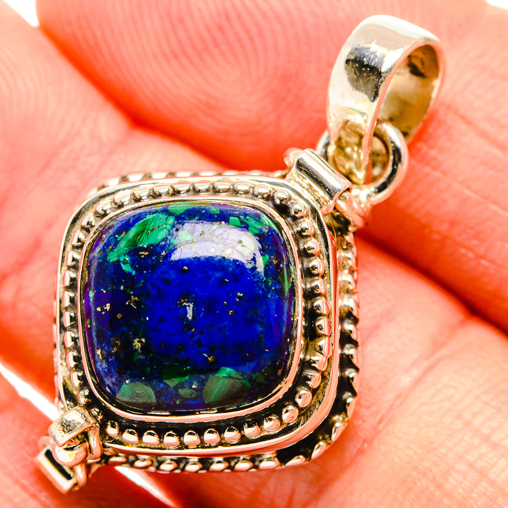 Lapis lazuli pendant with square blue stone, gold-toned 925 silver bezel and side details