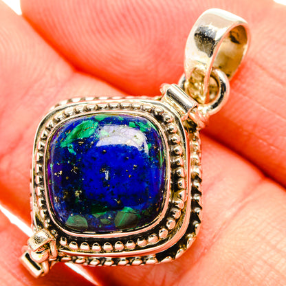 Lapis lazuli pendant with square blue stone, gold-toned 925 silver bezel and side details