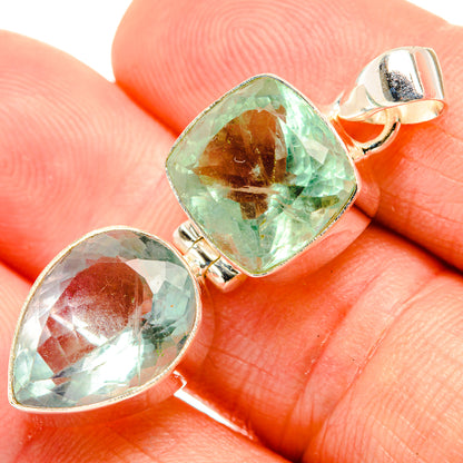 925 sterling silver fluorite pendant with green faceted teardrop stone
