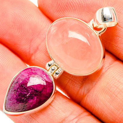 Sterling silver gemstone pendant with round rose quartz and magenta teardrop stone