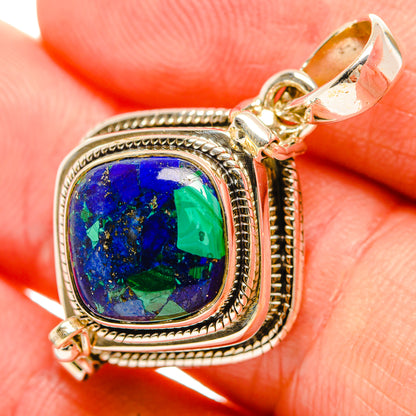 Lapis lazuli pendant in ornate 925 sterling silver bezel, blue stone with green highlights
